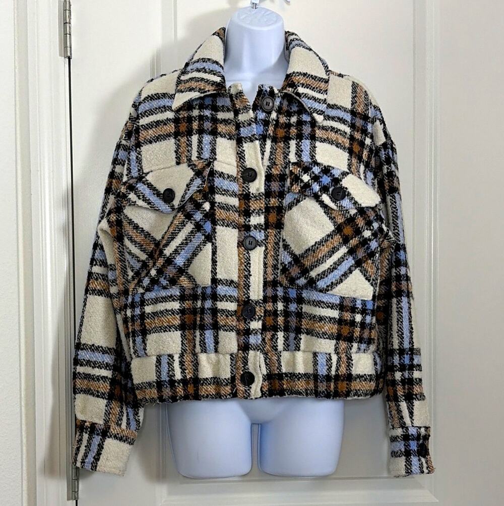 Sanctuary Crafted & Tailored Plaid Button Front Collared Pocket Shacket M